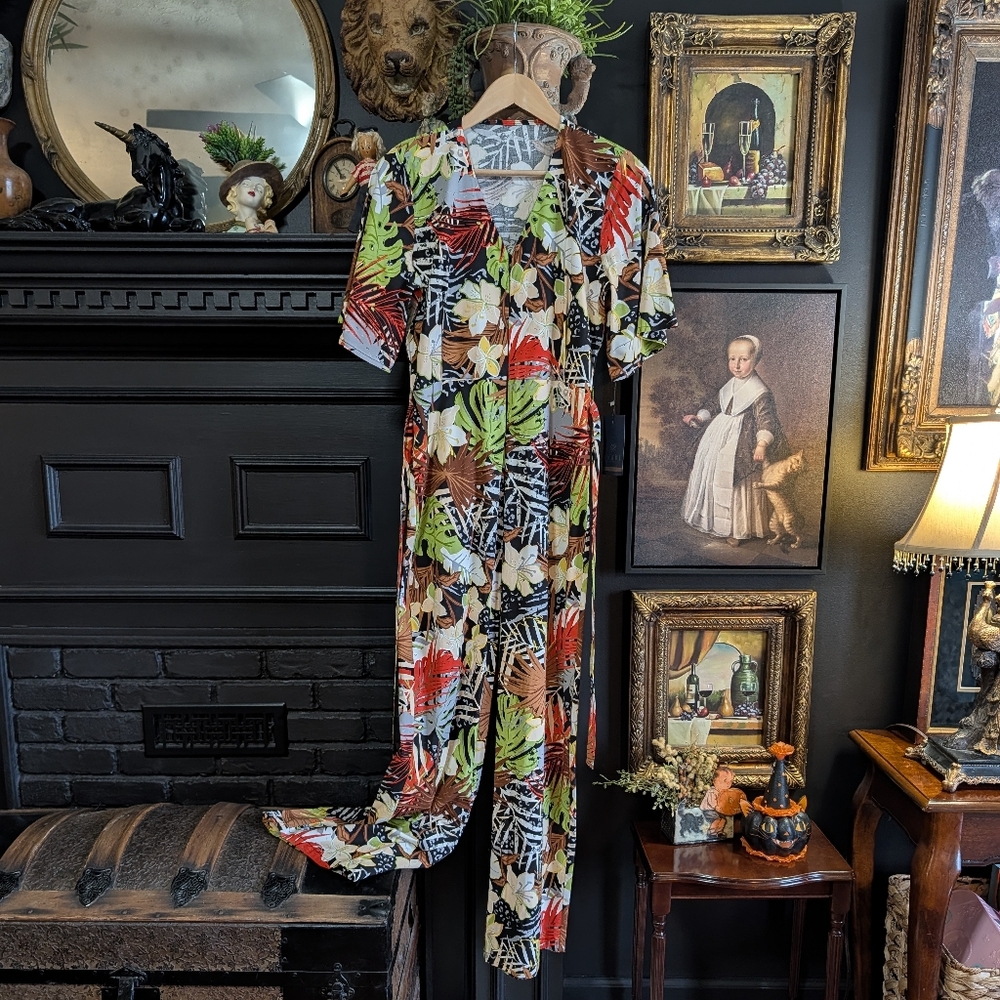 NWT Tropical Botanical Wide Leg Jumpsuit EU 44 Resort Retro